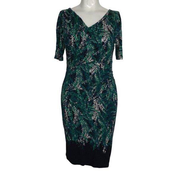 BODEN Dress, 6, Rita Sheath, Ruched Bust, Blue/Green Abstract leaves, Tencel - Picture 9 of 13